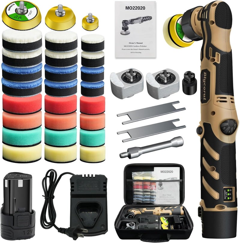 Blycorul Cordless Mini Polisher,1/1.5/2Inch,DA&RO with 11 Variable Speed 2500-6000 RPM,2.3Ah Rechargeable Battery,Car Detailing Micro Polisher - Image 1